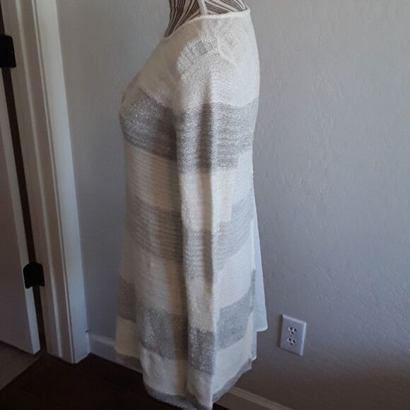 Calvin Klein Lightweight Striped Pullover Off White Gray Sweater - Picture 3 of 7